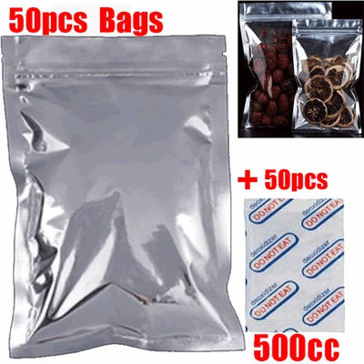 $24.99 • Buy 50 Resealable Food MYLAR Storage Bags 8*12  Quart + 50 500CC Oxygen Absorbers