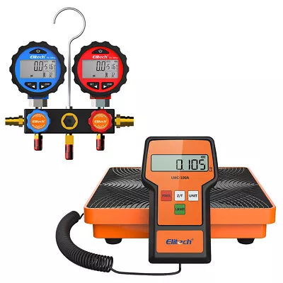 Elitech LMC-100A+ Refrigerant Charging Scale HVAC+ DMG-3 AC Manifold Gauge Set • $242.99