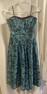 Nicole Miller Collection Iridescent Teal Silk Strapless Dress Size 6 • $20