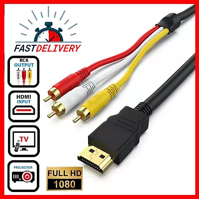 HDMI To 3 RCA Phono Red White Yellow Cable AV Audio Video Lead Universal 1.5M • £3.99