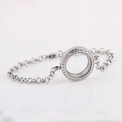 Living Memory Floating Charms Glass Silver Plated Round Locket DIY Bracelet • $2.76