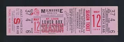 Eddie Matthews Hr -1960 St Louis Cardinals @ Milwaukee Braves Full Ticket May 12 • $29