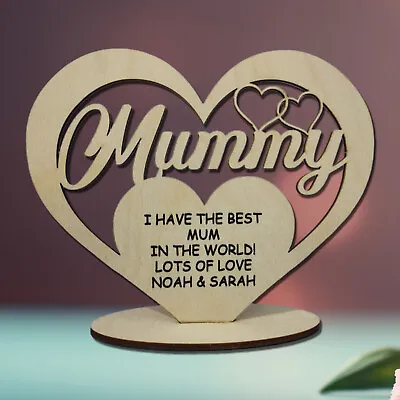 Personalised Mummy Plaque Gift For Mum Wooden Heart Birthday Mothers Day Gifts • £3.99