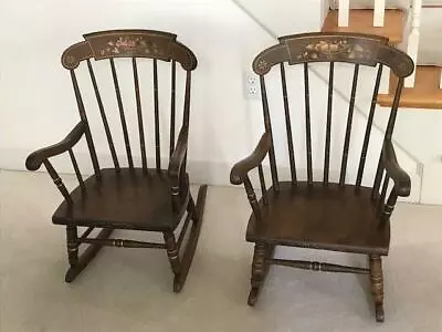 Matching Pair Vintage S. Bent & Brothers Colonial Maple Childs Rocking Chairs • $349.99