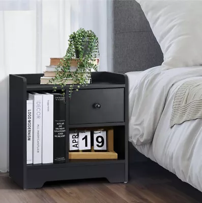 Oikiture Bedside Tables Side Table Nightstand Storage Drawer Shelf Bedroom Black • $49.99