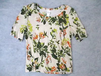 H&M Classic Top Womens M Beige Floral Print Short Sleeve Lightweight Breathable • $8.95