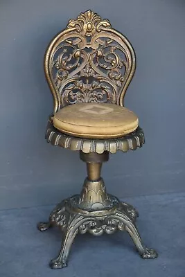 Antique Cast Iron Captains Chair Swivels 360 Degrees Ornate Gilt Coalbrookdale • $795