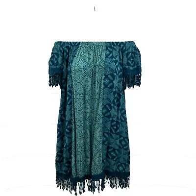 Mason & Belle Womens Off Shoulder Boho Dress Blue Floral Lace Tassels Size Small • $23.49