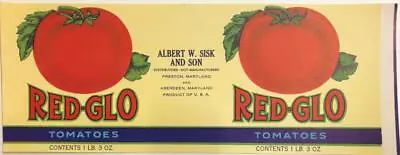 Red-Glo Tomatoes Original Unused Vintage Can Label Albert Sisk Aberdeen Md. • $3.05