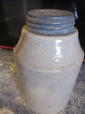 Antique Macomb Pottery Co Stoneware JUG W. BOYD'S  Zinc Lid Pat. Jan 24 1899 • $59.95