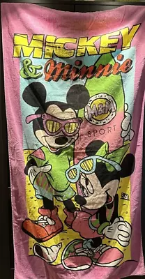 VTG JO FRANCO Walt Disney MICKEY & MINNIE  Beach Towel Cotton VGUC 50X30 • $59