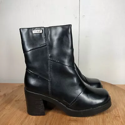 Mudd Boots Womens 7.5 M Y2K Shoes Black Ardent Chunky Square Toe Classic Zip Up • $49.97