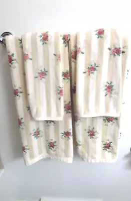 Vintage 1990's Laura Ashley 2 Bath Towels/2 Hand Towels Floral Stripe Rare Htf • $110