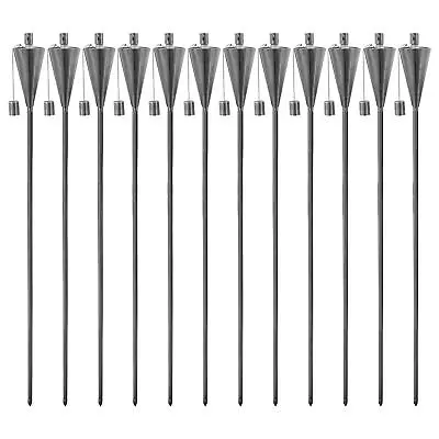 12x Metal Garden Torches Tiki Paraffin Oil Fire Lantern Cone Silver • £74