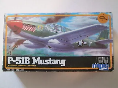 MPC P 51B Mustang Airplane  Model Kit 1:72 Unbuilt Open Box Vintage Decals • $18.20
