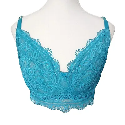 Bras N Things Bra Size 10G Underwire Turquoise Blue Sheer Lace 4 Hooks & Eyes • $24.95