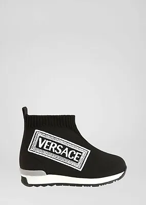 NWT NEW Young Versace Boys Girls Black Sock Sneaker Shoes Logo 20 4 21 5 24 8 • $189