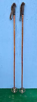 NICE OLD Vintage Set Of Bamboo Snow Ski Poles Measuring 55  Long GREAT • $29.88