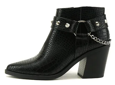 $32.99 • Buy Soda Women Ankle Boots Zipper Back Chain Studded Booties High Heel Black ECOMM-S