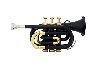 MINI POCKET TRUMPETNEW  BLACK COLOUR BRASS Bb FLAT POCKET TRUMPET FREE CASE+M/P • $133.61