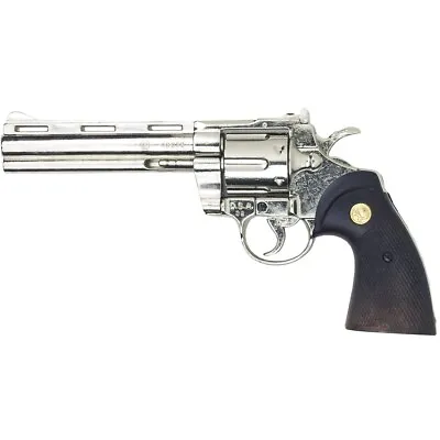 Denix Python 6  Barrel 357 Magnum Non-Firing Revolver Prop Gun In Nickel Finish • $99.99