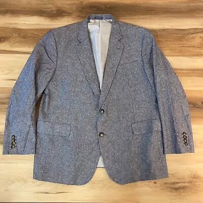 Stafford Blazer Mens 48R Linen Cotton Gray Blue 2 Button Jacket Sport Coat • $54.77