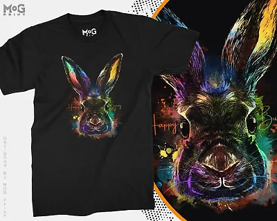 Happy Bunny Watercolour Paint Art T-shirt Easter Rabbit Animal Print Unisex Top • £10.99