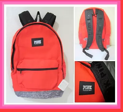 Victoria Secret Pink NEON FIRE RED LOGO CAMPUS CARRY ON BACKPACK BOOK BAG TRAVEL • $79.99