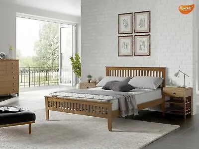 Solid Wood Bed Frame Shaker Style Oak Single Double Kingsize Mattress Option • £259.99
