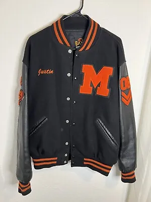 Vintage Game Sportswear Orange Black Letterman Varsity Jacket Made USA Sz L • $44.99