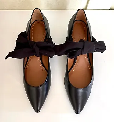 $298 • Buy NIB Polo Ralph Lauren Sz 8 Sabryna Black Leather Ankle-tie Low Heel Pumps Shoes