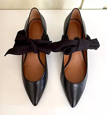 $298 • Buy NIB Polo Ralph Lauren Sz 8 Sabryna Black Leather Ankle-tie Low Heel Pumps Shoes