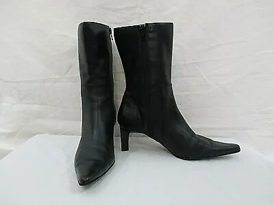 Sam & Libby Women's Lynx Black Leather Mid-Ankle Boot 2.5  Heel Point Toe 6.5 M • $30