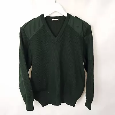 SAINT JAMES Vintage Wool Army Military Jumper Mens S Small Green V Neck Knit • £13.93