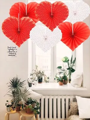 $11.50 • Buy 12pk Valentines Day Party Decorations Red White Heart Shaped Paper Fans 