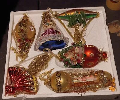 Vintage Christmas Ornaments  Mercury Glass With Wire Wrap Ribbon Die Cut  • $158.99