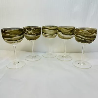 Steven Maslach Earth Wine Glasses Goblets Set Of 5 Signed Dated 1977 Excellent • $510