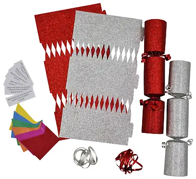 Christmas Cracker Kit  12 Make Your Own Crackers Hats SILVER & RED • £8.99