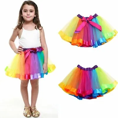 £4.99 • Buy Kids Child Girls Rainbow Colorful Tutu Skirt Tulle Mini Dress Dancewear 2-8 Year