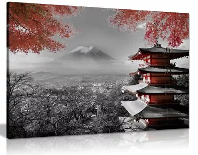 £11.99 • Buy Japanese Temple In Autumn Black White Red Canvas Wall Art Picture Print