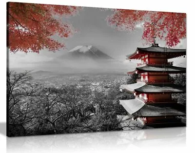 Japanese Temple In Autumn Black White Red Canvas Wall Art Picture Print • £11.99