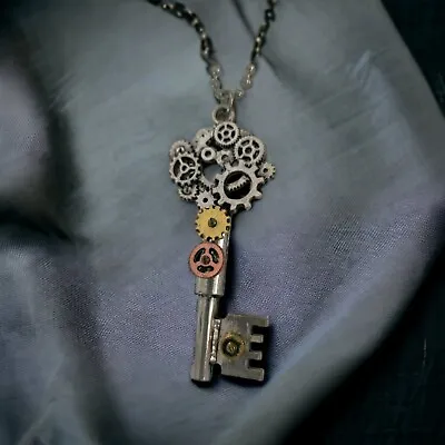 Steampunk Key Necklace With Gears - Great For Cosplay Or Statement Piece  • $18