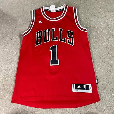Chicago Bulls Jersey Mens Small Away Red Adidas NBA Derrick Rose #1 Basketball • $44.91