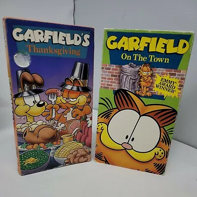 RARE Garfield's Thanksgiving VHS Plus Garfield On The Town Lot X 2 • $27.59