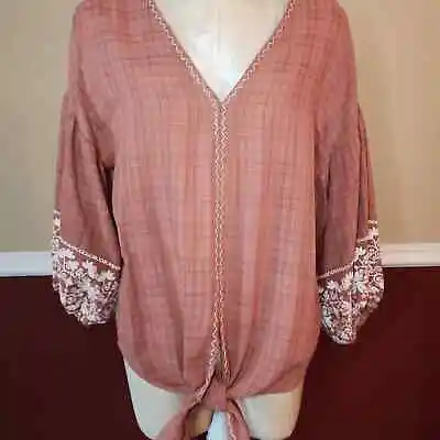 Max Edition Womens Tie Front Boho Top Size L • $14