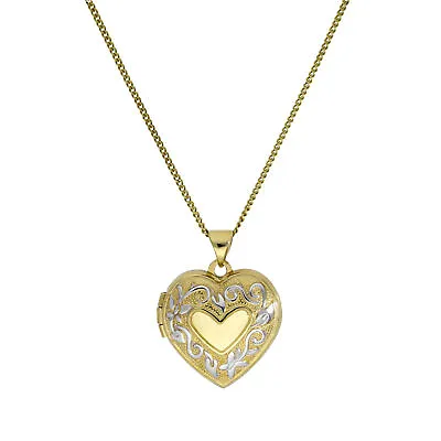 9ct Gold 4 Photo Heart Family Locket W White Gold Design On Chain 16 - 20 Inches • £329