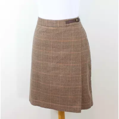 Ll Bean Brown Plaid Faux Wrap Kilt Skirt Classic Fit 16P 16 Petite P16 • $34.99