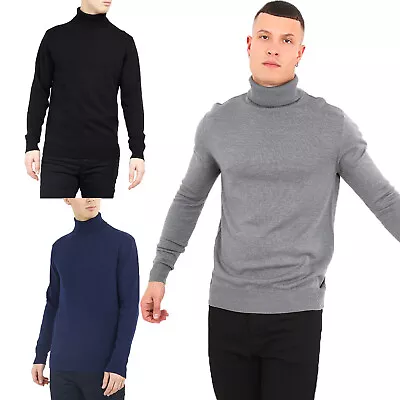 Brave Soul Mens Jumper Polo High Roll Ribbed Neck Long Sleeve Plain Casual Warm • £11.99