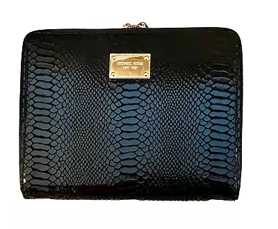 Michael Kors Designer Black Patent Snake Embossed Ipad Case Gold Detail Chic! • $55