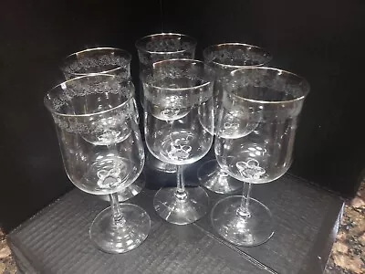 Vintage Set Of 12 Cut Crystal Silver Trimmed Wine Glasses • $19.99